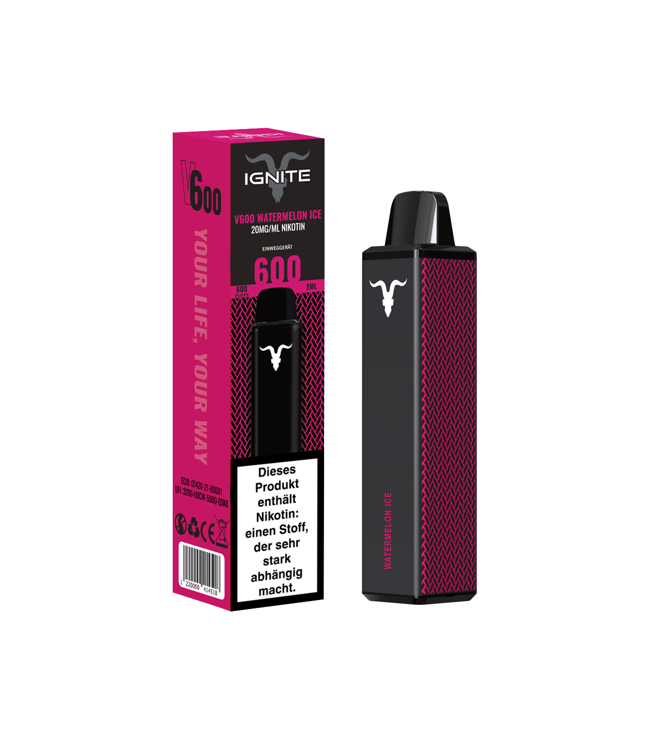 IGNITE V600 - WATERMELON ICE - Einweg E-Zigarette IGNITE V600 - WATERMELON ICE - Einweg E-Zigarette